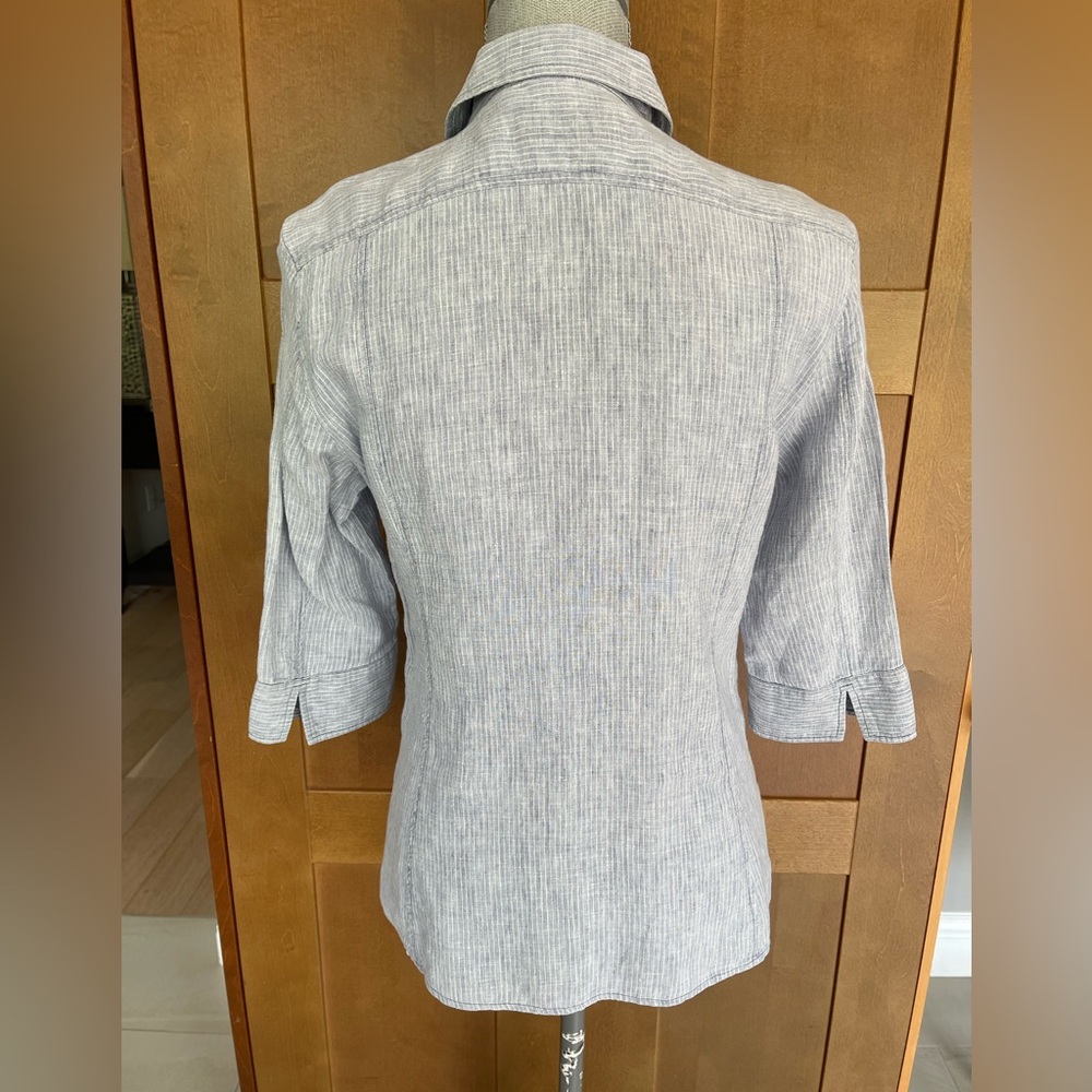 MAX MARA WEEKEND Women's Linen Blue/White Pinstripe Short Sleeve Shirt, Size 4-6 - Picture 2 of 14